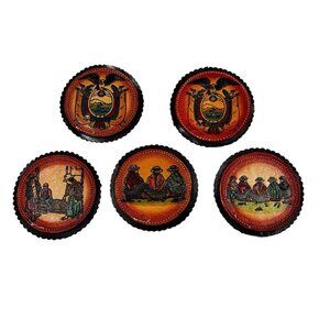 Set 5 Drink Coasters Leather Ecuador southwestern style Nwot decor native gift